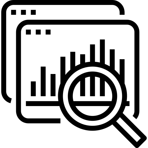 Grafik von Lupe und Chart als Symbol für Befragung